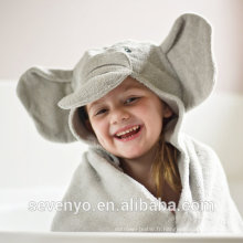 100% coton couleur gris éléphant imprimé enfants capuche serviette de bain